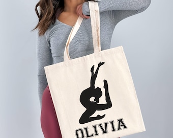Sac cabas de gymnastique personnalisé : nom personnalisé, silhouette de gymnaste