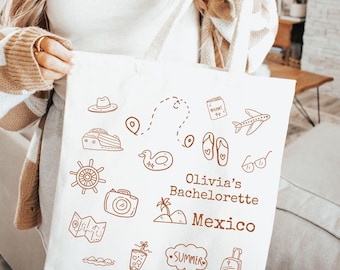 Sac fourre-tout personnalisé EVJF, cabas de plage personnalisé Bride Squad, sac voyage entre filles au Mexique, cadeau de demoiselle d'honneur, cabas de vacances, sac de voyage d'été