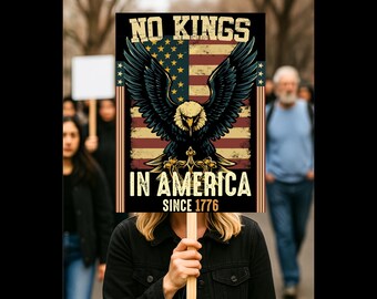 Affiche No Kings in America since 1776, art mural patriotique pygargue à tête blanche, signe politique anti-tyrannie, décor révolution de 1776, cadeau histoire des États-Unis