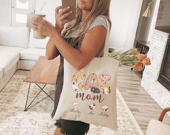 Custom Cat Mom Tote Bag | Personalized Gift for Cat Lover