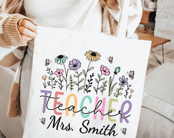 Bolso de tela personalizado para profesor con nombre, regalo personalizado para profesor, regalo de agradecimiento para profesor, bolso de lona para profesor, regalo de regreso a clases