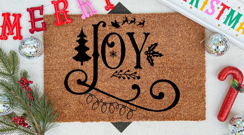 String Rug Tan Christmas Joy Doormat, Holiday Welcome Mat, Natural Coir - Etsy