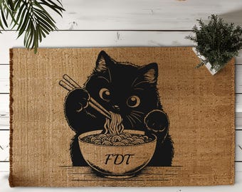 Paillasson chat noir FDT en fibre de coco - Tapis de bienvenue politique amusant