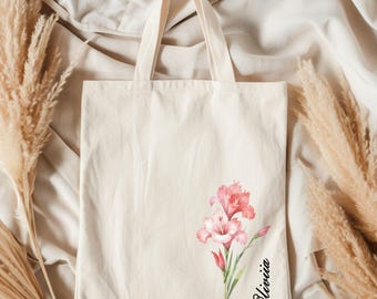 Personalized Tote Bag, Birth Flower Gift, Birthday Gift For Her, Custom Canvas Tote Bags, Reusable Shopping Bag, Thoughtful Gift For Her