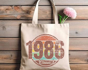 40th Birthday Tote Bag 1986, Vintage 40th Birthday Gift, Retro Birthday Tote Bag, 40th Birthday Party Favor, Reusable Shoulder Bag