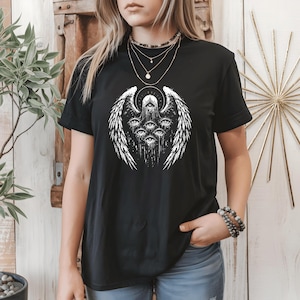 Occult Angel Shirt, Gothic Dark Angel T-Shirt, All Seeing Eyes Graphic Tee, Creepy Aesthetic Top, Witchy Spiritual Alternative Clothing
