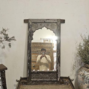 Antique Inspired India Mirror, Rustic White Wall Mirror, Mirror for Table, Rustic Barn Furniture, Entryway Mirror, Farmhouse Mirror Decor