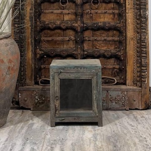 Wooden Glass Display Cabinet | Solid Wood Curio Cabinet with Glass Door | Elegant Farmhouse Display Case | Rustic Storage Furniture
