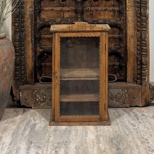 Wooden Glass Display Cabinet | Solid Wood Curio Cabinet with Glass Door | Elegant Farmhouse Display Case | Rustic Storage Furniture