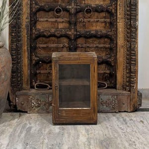 Wooden Glass Display Cabinet | Solid Wood Curio Cabinet with Glass Door | Elegant Farmhouse Display Case | Rustic Storage Furniture