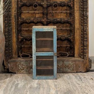 Wooden Glass Display Cabinet | Solid Wood Curio Cabinet with Glass Door | Elegant Farmhouse Display Case | Rustic Storage Furniture