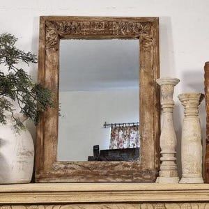 Antique Inspired India Mirror, Rustic White Wall Mirror, Mirror for Table, Rustic Barn Furniture, Entryway Mirror, Farmhouse Mirror Decor