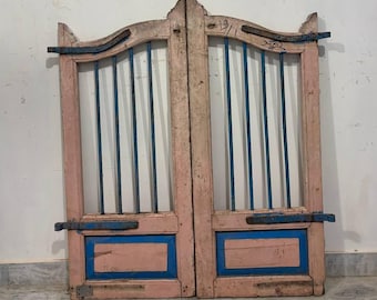 Antique Indian Teak Wood Dog Gate Pair: Rustic Garden Decor