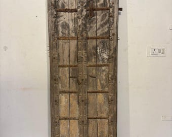 Vintage Carved Teak Wood Indian Door: Rustic Bohemian Decor
