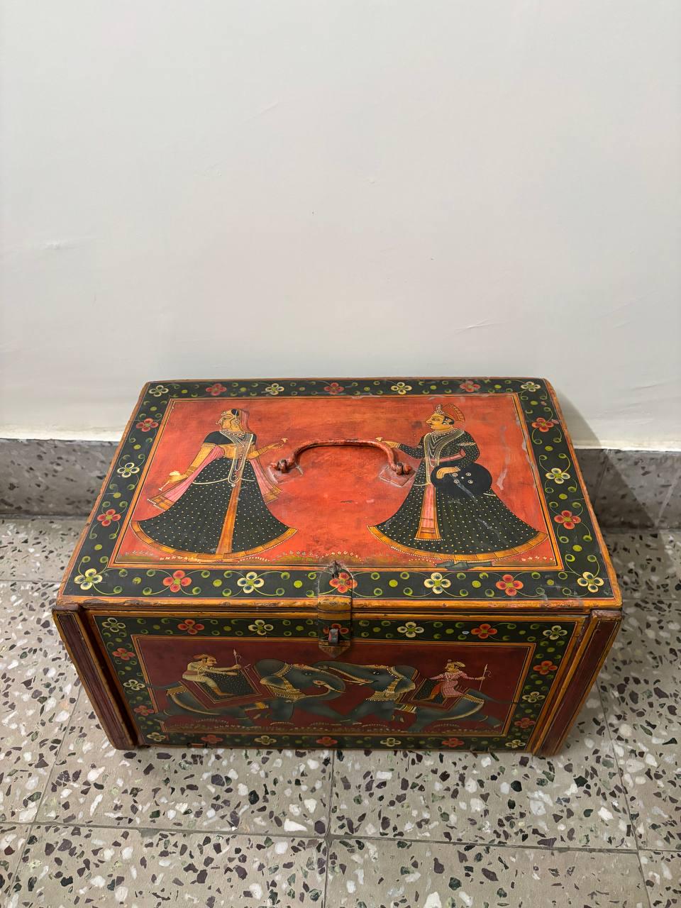 手描きの木製収納ボックス | ヴィンテージ ラジャスタン 象のアート