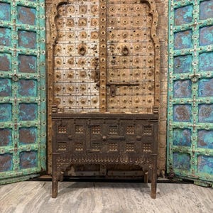 Antique Wooden Damchiya Chest – Hand-Carved Indian Sideboard | Vintage Storage Cabinet for Entryway, Living Room, or Bedroom Decor