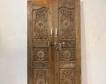 Pannello per porta antico indiano in legno intagliato / Decorazione murale rustica in stile boho, pezzo forte
