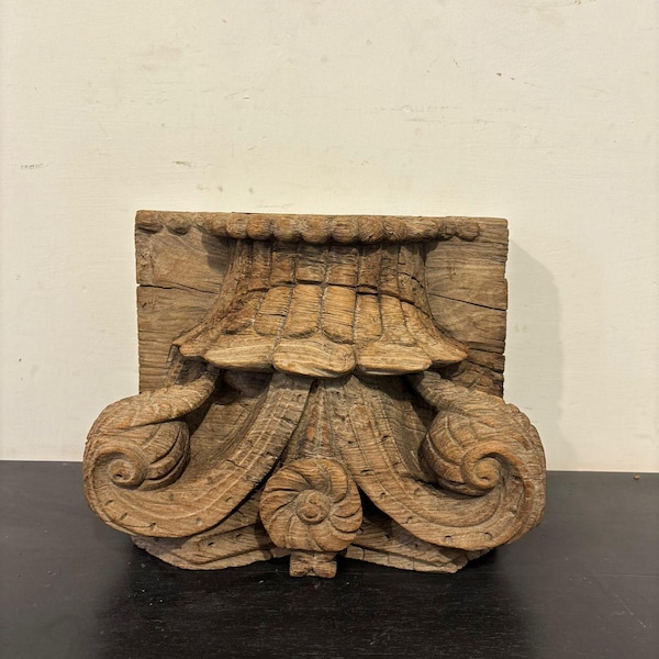 Base de colonne antique en bois sculpté à la main : base de piédestal en bois colonial français