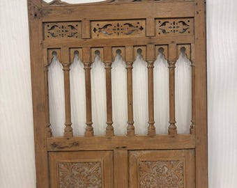 Antique Indian Teak Wood Gate Pair: Rustic Carved Decor
