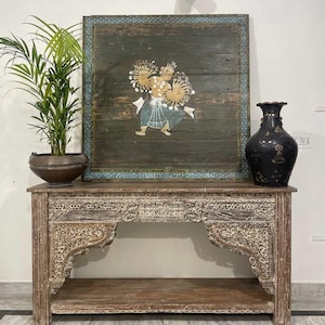 Rustic Carved Wooden Console Table | Vintage Indian Entryway Table | Boho Hallway Decor | Handcrafted Intricate Furniture Home Decor Tables