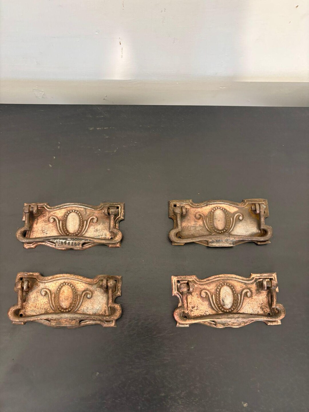 Set of 4 Antique Brass Drawer Pulls – Vintage Art Nouveau Cabinet ...