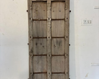 Vintage Carved Teak Wood Indian Door: Rustic Bohemian Decor