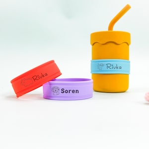 Personalized Silicone Sippy Cup Label, Custom Engraved Bottle Band, Daycare Name Tag, Baby Shower Gift for Girls or Boys