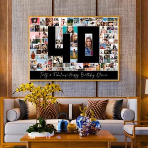 40 years Gift, 40 Birthday Photo Collage, Editable Canva Template, Number 40 Milestone Sign, Personalized 40th Birthday Poster,