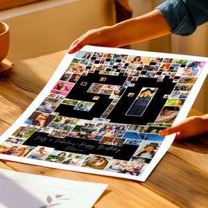 Editable 50th Birthday Photo Collage Template – Personalized Number 50 Gift for Her or Him, Custom Canva Poster, Keepsake, Party Decoration