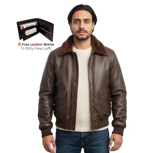 Blouson aviateur en cuir marron pour homme – coupe A2 vintage | Cuir véritable fait main | Style de vol de pilote militaire | Le commandant