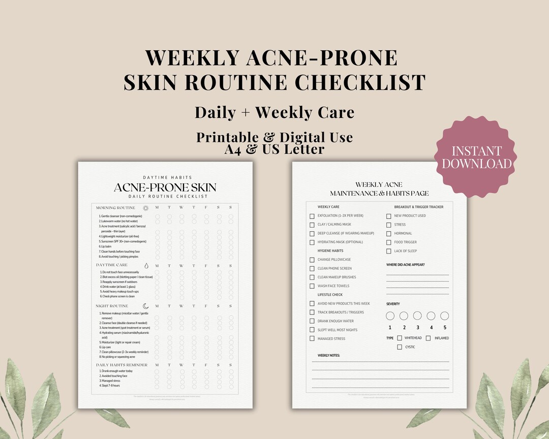 Good Acne Routine Visual Aid Weekly Acne-prone Skin Routine Checklist Printable Daily/ Weekly Care ...