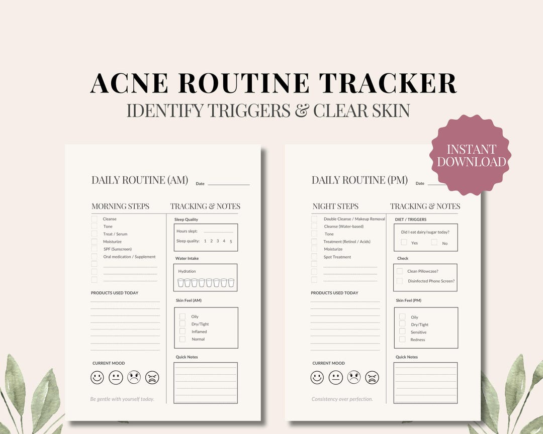 Acne Routine Tracker Printable, Daily Skincare Journal (digital ...
