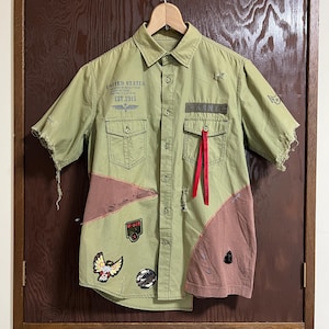 Militär patchworkskjorta – Distressed Streetwear Rework | Raw Vintage Vibes