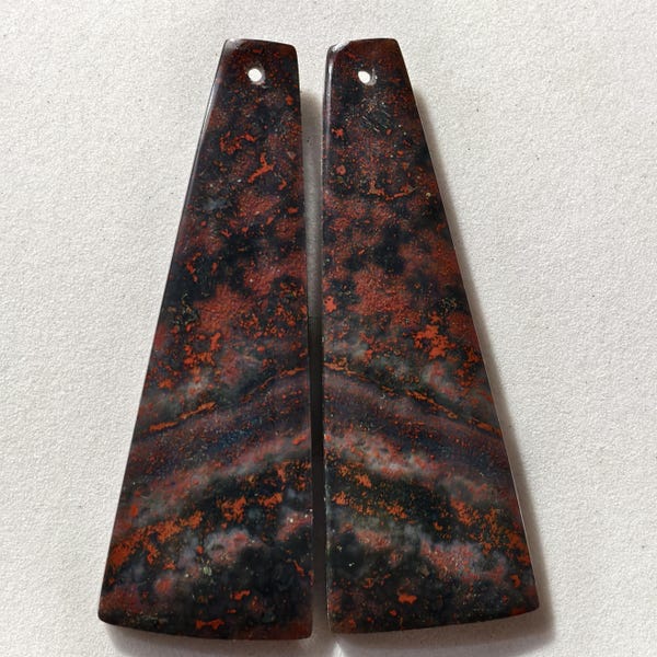 67 Cts Natural Blood stone Drilled Match Pair Cabochon Gemstone 50 X 18 MM