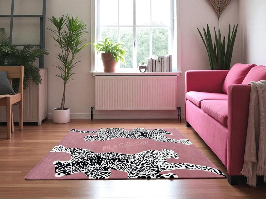 Pink Leopard Print Rug: Modern Animal Pattern Statement Carpet - Etsy