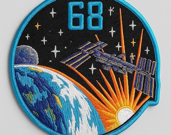 Parche espacial de la Expedición 68 de la NASA: insignia termoadhesiva bordada de la misión a la EEI