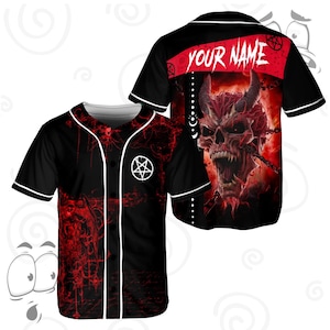 Dämonenschädel Baseball Jersey - Gothic Horror Shirt - Name Satanic Jersey - Dark Metal Streetwear - Pentagram Devil Shirt