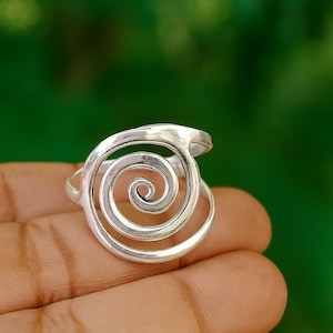 Spiral Sterling Silver Ring – Handmade 925 Silver Swirl Ring, Boho Adjustable Jewelry