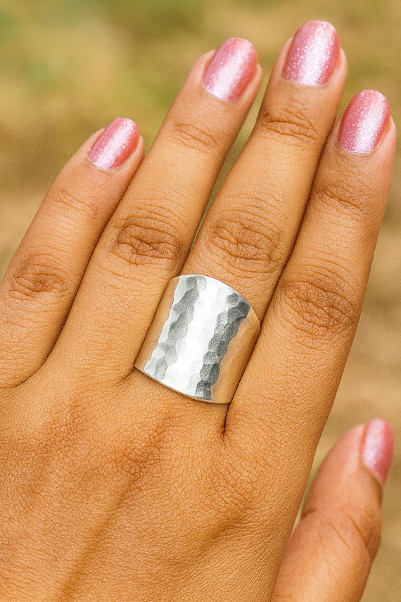 Hammered Sterling Silver Wide Band Ring: 925 Statement Thumb Ring