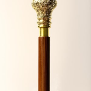 Elegant Walking Stick – Brass Ornate Handle – Handmade Vintage Cane Replica for Gifting
