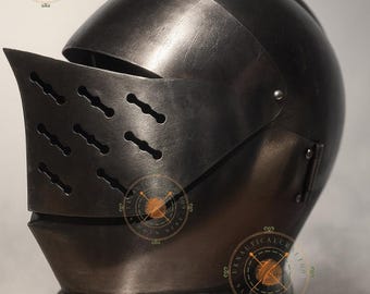 Custom SCA HNB 18 gauge stalen middeleeuws toernooi Tudor Close-helm