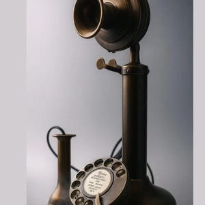 Antique Rotary Dial Candlestick Telephone – Vintage Brass Landline Phone – Retro Home Decor Collectible
