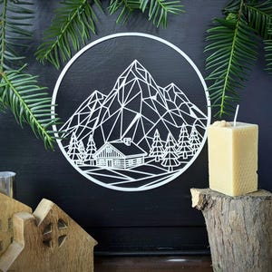 Mountain Chalet Wall Decor Nature Wall Art, Geometric Mountain Landscape, Modern Chalet Decor, Hiker Gift