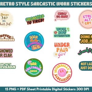 P#3 Retro Sarcastic Work Sticker Pack – Funny PNG Clipart for Tired Employees, Laptops & Planners