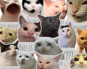 おもしろ猫ミームステッカー – 印刷可能なPNGクリップアートパック（デジタルダウンロード） | Catrafts