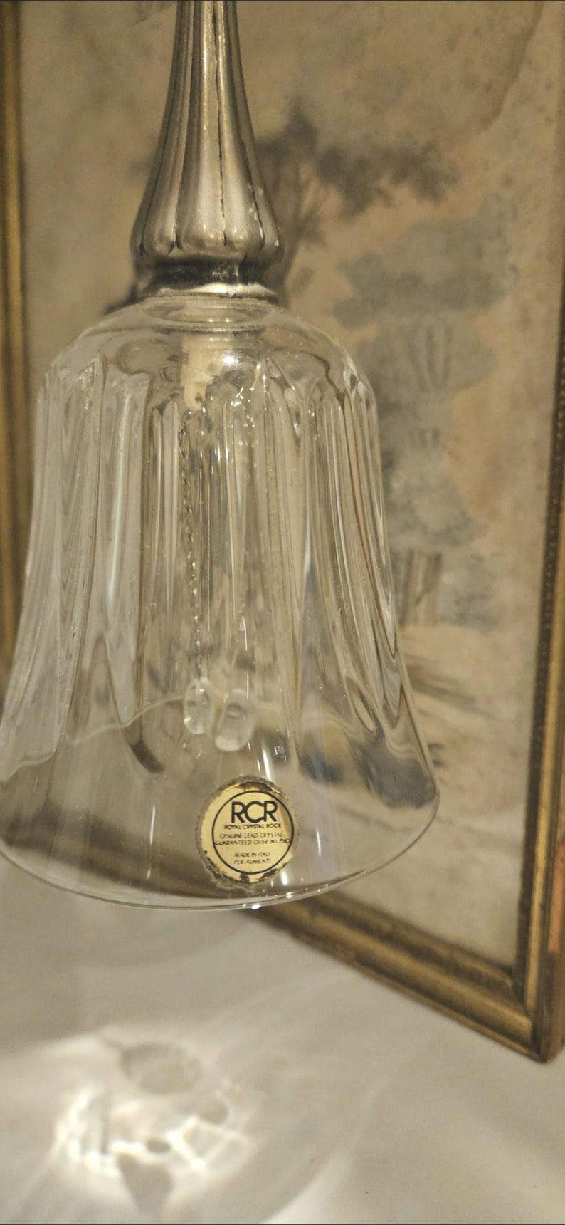 RCR Kristallklocka Italien – Vintage blykristallklocka – Royal Crystal Rock – Slipad glasklocka – Samlarkristalldekor – Perfekt ringljud bild 1