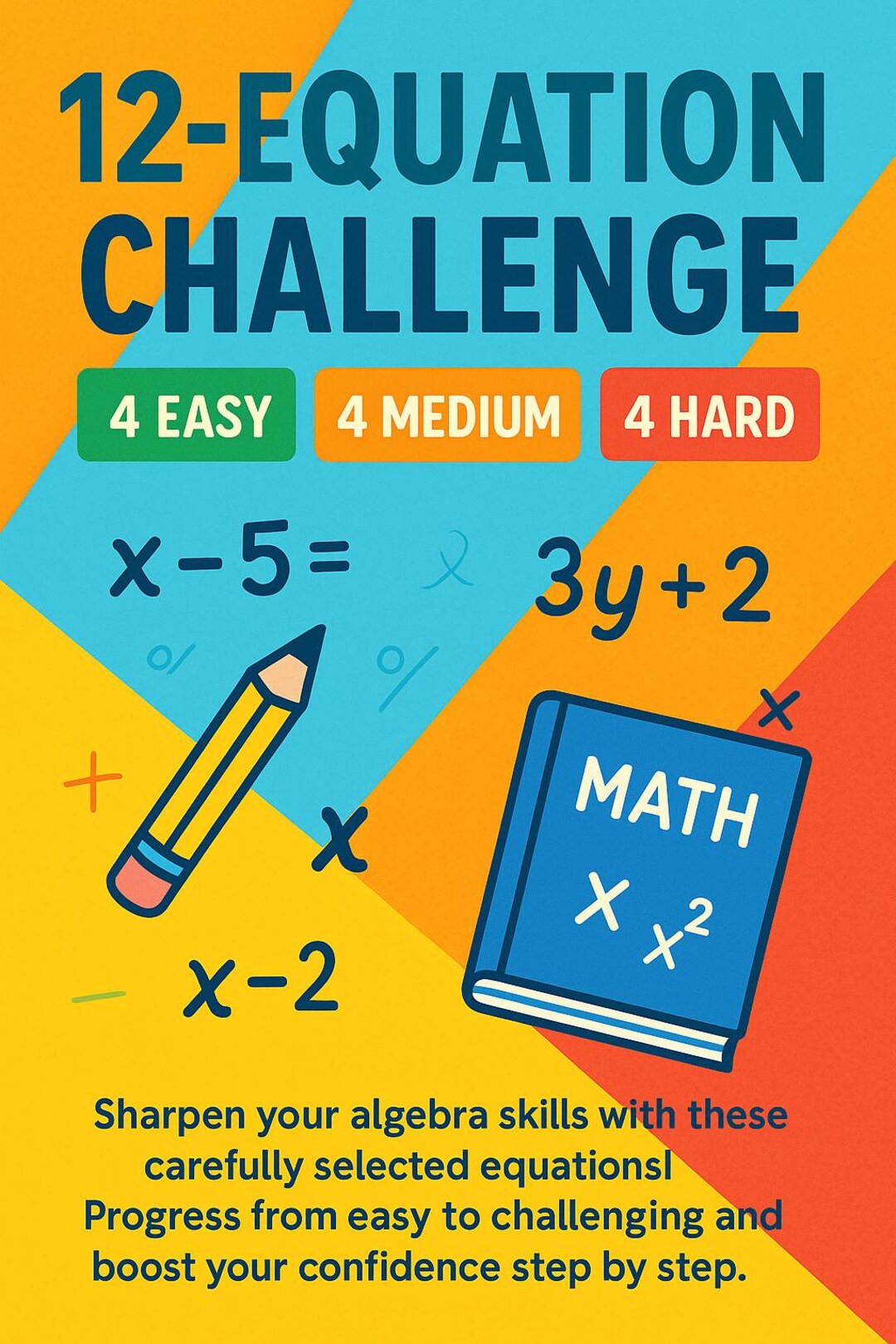 12 Algebra Equation Questions - Printable Math Test - Beginner to ...