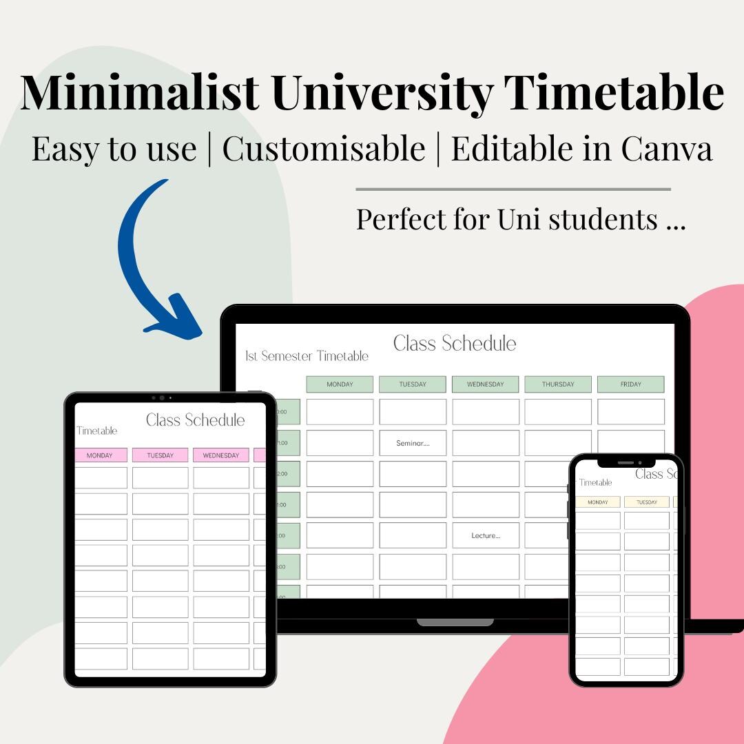 University Timetable | Editable Canva Template | A4 - Etsy