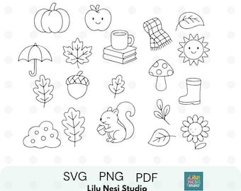 Autumn Elements Clipart Bundle – 19 Fall Leaves, Acorns, Pumpkins, Mushrooms | SVG PNG PDF for Cricut, Stickers & Seasonal Decor