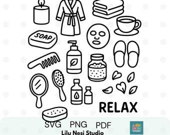 Self Care SVG Bundle | Spa Doodles Clipart | Relax Icons Line Art | Cricut Silhouette PNG PDF